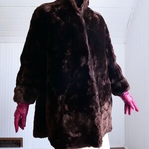 1940s brown shearling mouton mid length teddy coat